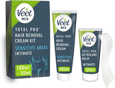 Herren Intim Haarentfernung Set 100ml Creme 50ml Balsam Spatel Glatte Haut 5 Min