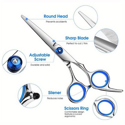 2-Piece Portable Ergonomic Hair Scissors Set with Thinning Shears for Curly Hair