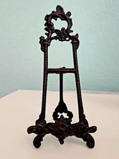 Vintage Ornate Display Easel Art Plate Stand 9" Pewter Brass Bronze color