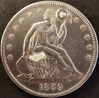 🔥1859 U.S. SEATED LIBERTY HALF DOLLAR COIN (AU-About Uncirculated) 747K Mintage