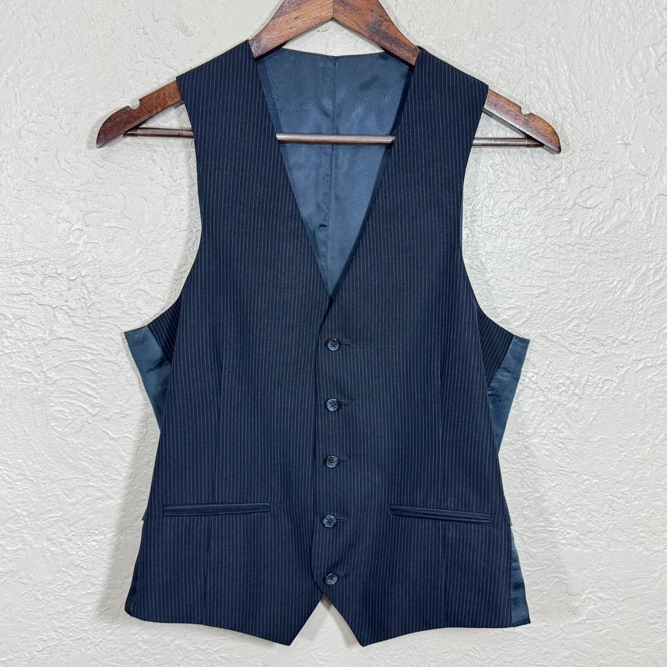 Conjunto Chaleco Chaqueta Blazer Givenchy Paris De Colección 2 en 1 38 Azul Marino Rayas Unión Ventilada Foto 2 de 4