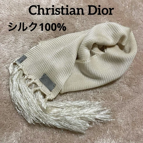Authentique foulard Christian Dior Beieg 100% soie 220 x 10 cm occasion saison hiver