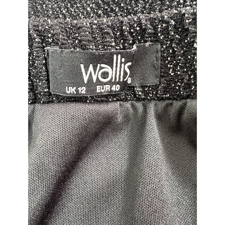 Wallis Pencil Skirt Black 12 Silver Sparkly Stretchy Party Metallic Knee Length - Image 3 of 4