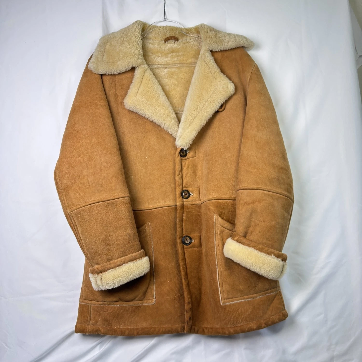 Vtg Ice Age Shearling Coat 70s Mens Medium Brown Suede Leather Rancher Jacket image 1