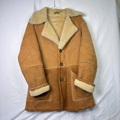 Vtg Ice Age Shearling Coat 70s Mens Medium Brown Suede Leather Rancher Jacket video thumbnail
