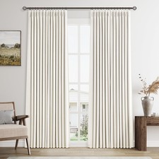 100 Blackout Linen Pinch Pleated Curtains 84 Inches Long 2 Panels for Bedroo...