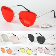 Classic Cat Eye Sunglasses Tinted Lenses Metal Frame Women's Mens UV400 Retro