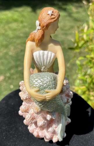 Classic Mermaid Resin Figurine Coral Aquarium Decorations Fish Tank Red Hair - Picture 2 of 4