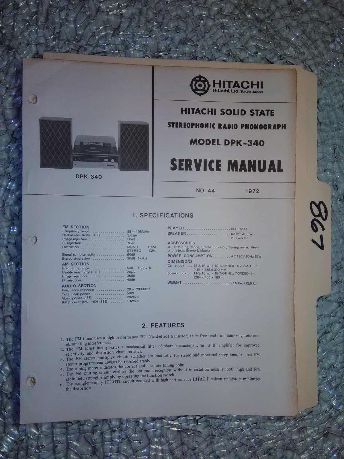 Hitachi dpk-340 service manual original repair book stereo turntable radio