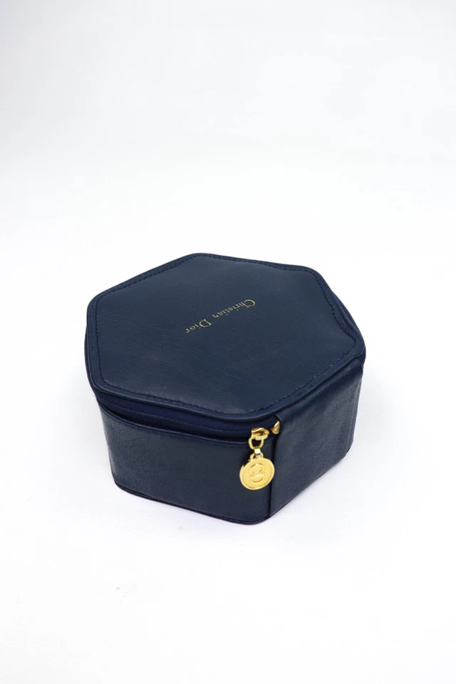 Christian Dior Vintage REPARADO Forma de Diamante Azul Marino PVC Cremallera Bolsa Caja Bolso Foto 4 de 4