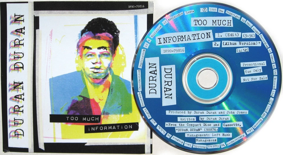 DURAN DURAN CD Too Much Information USA 2 Trk PROMO w/ Artwork+ TOUR Sticker NEW - Image 2 of 4