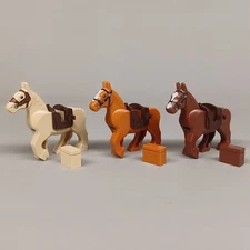 New LEGO Horse with Saddle (4 Pieces) - Tan, Dark Orange, Brown - Castle, Farm