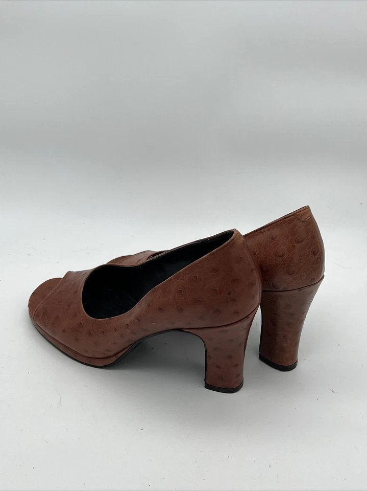 Amanda Smith "HETTY" Marrón/Tostado Cuero Avestruz Punta Abierta 3 5/8" Tacón Talla 6M Foto 2 de 4