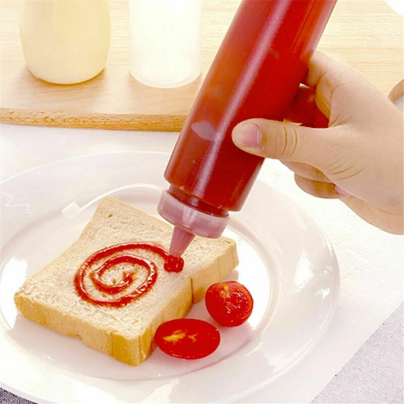 Plastic Clear Squeeze Bottle Condiment Dispenser Ketchup Mustard Sauce - Image 3 of 4