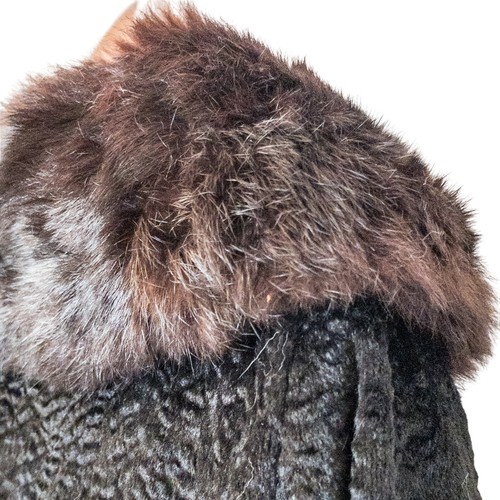 Warm Black Velvet Vintage Faux Lamb Fur Real Mink Collar Coat 1950s Jacket Small - Picture 8 of 12
