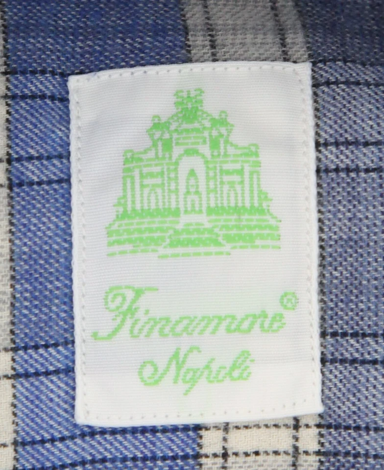 Finamore Napoli Blue Plaid Shirt - Extra Slim - (F110186) - Image 4 of 4