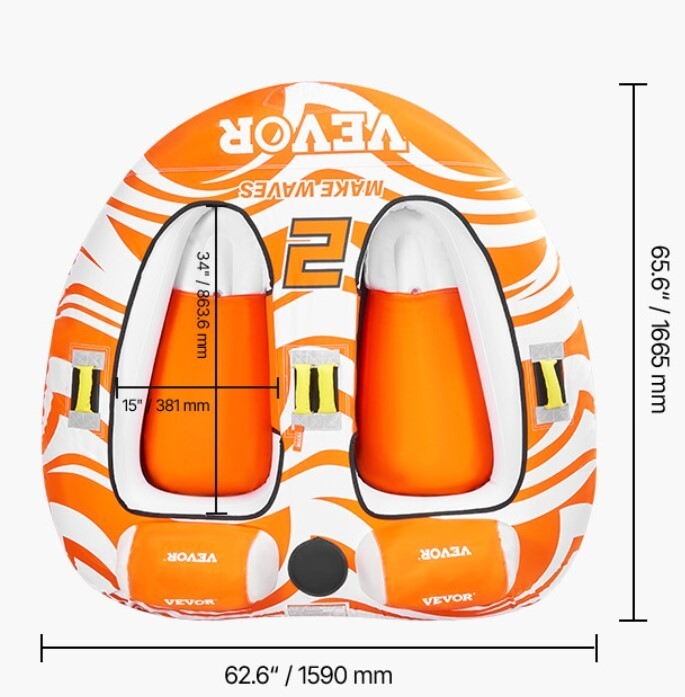 Inflatable Water Sports Towable Raft Boat Tube 2 Person Tow Behind Lake ...