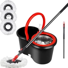 360° Spinning Mop Bucket System with 3 Microfiber Mop Replacement Heads