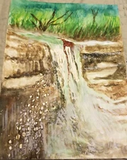 Watercolor painting ORIGINAL Art - WATERFALL SCENE  9 x 12"