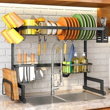 Adjsutable Large Dish Drying Rack Dishes Holder fr Kitchen Counter Over The Sink