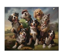 Home Decor Art Wall Dog Playing Golf Oil Painting Picture HD Printed On Canvas