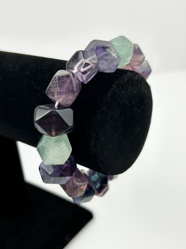 Impresionante pulsera elástica gruesa con cuentas de flourita arco iris piedra genuina LEER - Imagen 2 de 8