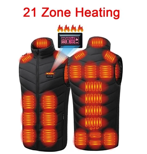 21 Areas Men Heated Jacket USB Electric Heating Vest Winter Outdoor Warm Coat - Picture 2 of 27