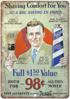 Klenzo Shaving Cream Rexall Drug Store Ad 12'' x 9'' Reproduction Metal Sign ZF81