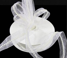 10 Yards SALE Wedding Pearl Center Sheer Trim Ribbon 7/8"W