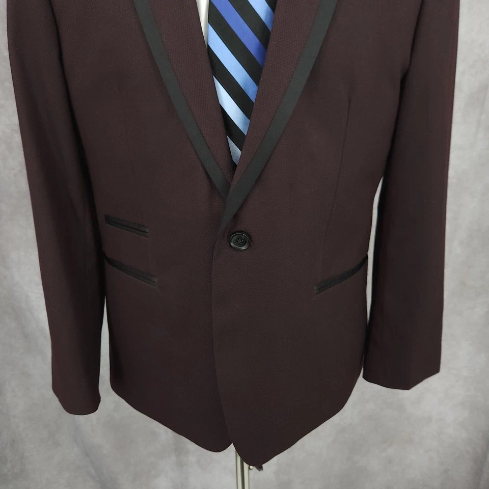 JF J. Ferrar Blazer Mens 40S Purple Slim Sports Coat Jacket 1 Button Shawl Lapel - Image 2 of 4