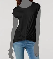 INC International Concepts Women's Black Twist-Front T-Shirt Size XL