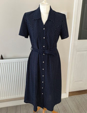 C & A NAVY & WHITE SPOT SMART SHORT SLEEVE BUTTON FRONT SIZE 12 DRESS (A)