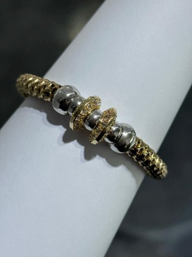 Rose Gold Sterling Diamond Cut Large Bead Design Stretch Bracelet 7" Length Gift - Picture 5 of 10