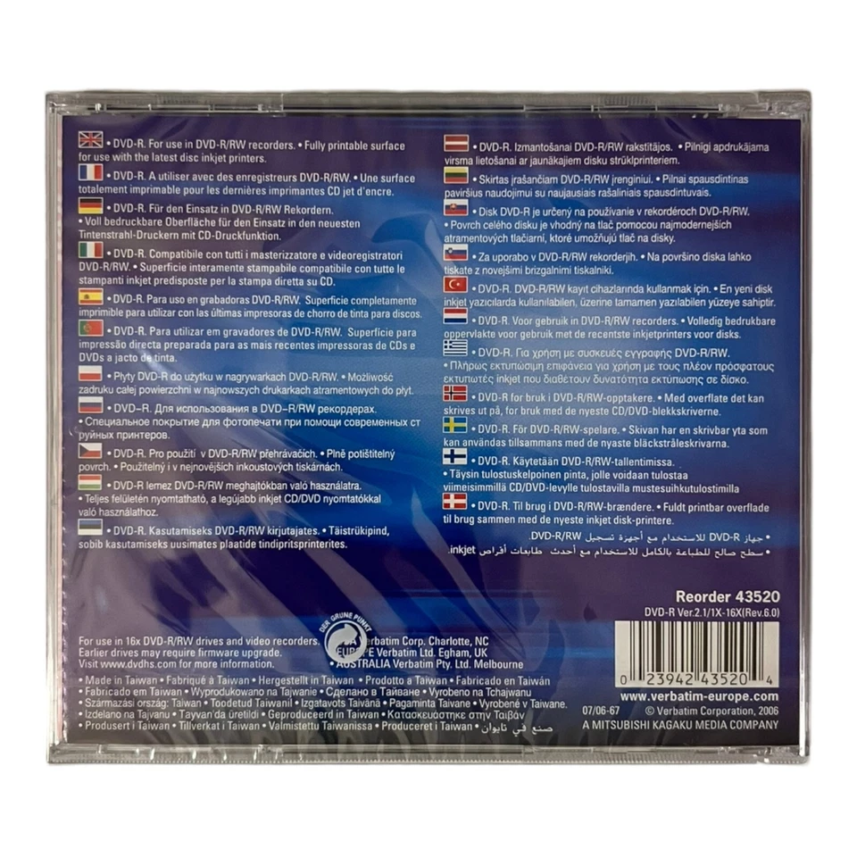 Verbatim Photo Printable DVD-R 4,7 GB 16x Speed DVD-R Rohling 1 Stück Neu & OVP - Bild 2 von 2