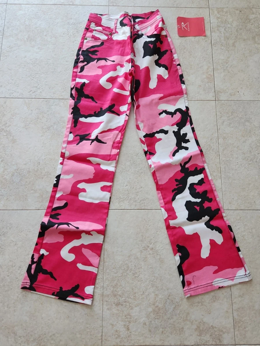 Women Pink Camo Pants Cargo Trousers Camouflage Pants Casual size 11 - 12  (#21)