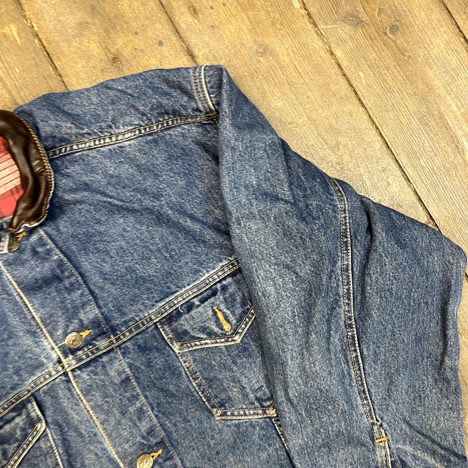 Marlboro Country Store Denim Jacket Vintage Biker Bomber Coat, Blue, Mens XL image 4