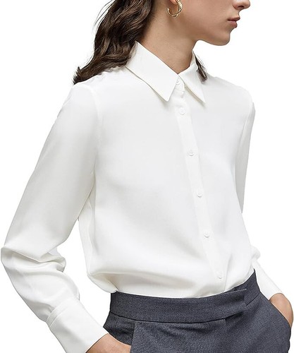 Women's Button Down Shirt Classic Long Sleeve Collared (XL), White