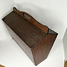 Large Old Wooden Sewing Box Caddy Double Doors Handle With Contents Homemade Vtg