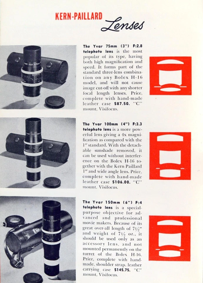 Paillard-Bolex 目录 1952 年 2 月销售目录 8 毫米 16 毫米零售价格表 — 第 4/4 张图片