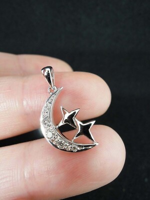 2Ct Round Cut Lab-Created Diamond 14k White Gold Plated Silver Star Moon Pendent