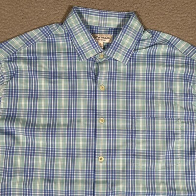 Peter Millar Shirt Mens Large Blue Plaid Summer Comfort Button Up Casual Preppy