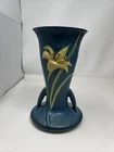 Roseville Pottery Zephyr Lily 136-9” Dark Blue Art Crafts Nouveau Handled Vase
