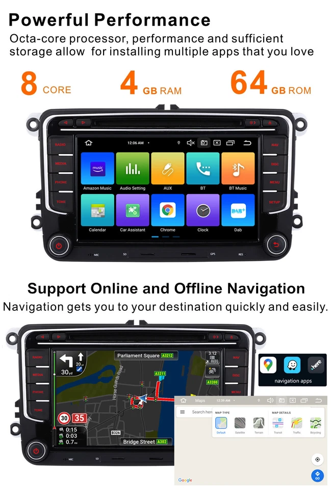 Car Stereo for VW Golf Polo T5 Passat Tiguan DAB+ Radio GPS DVD CD Bluetooth SWC - Image 4 of 4