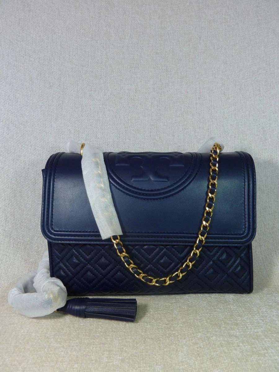 Tory Burch Navy Blue Leather Small Fleming Shoulder Bag Tory Burch