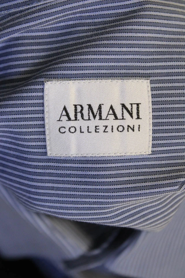 Camisa de vestir Armani Collezioni para hombre a rayas con botones azul algodón talla 41 16 Foto 4 de 4