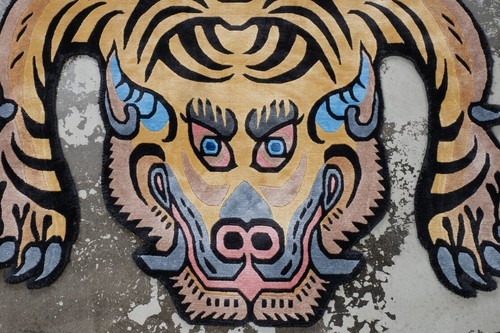 Yellow 3x5 Ft Tibetan Tiger Rug Animal Print Tufted Area Rug With 100% Pure Wool - Picture 4 of 6