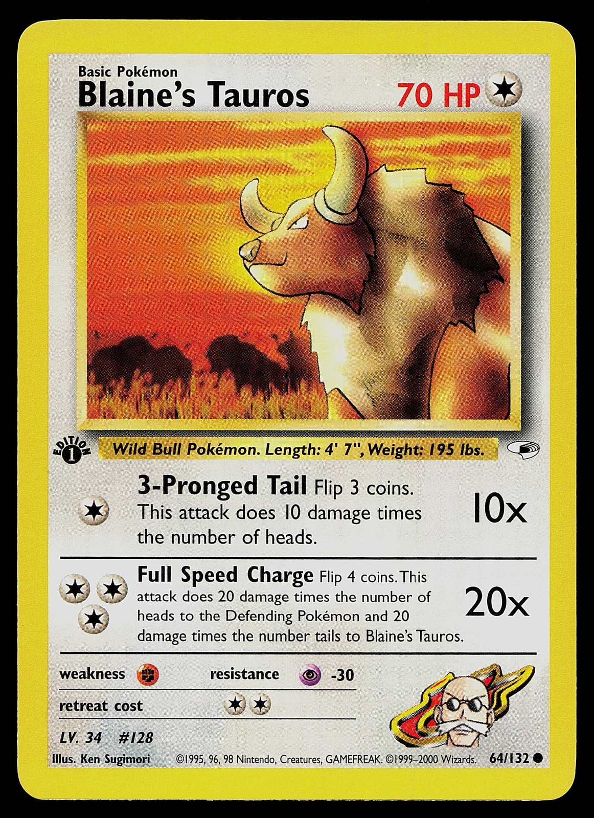 Pokemon Card - Blaine's Tauros 1st Edition Gym Heroes 64/132 Common