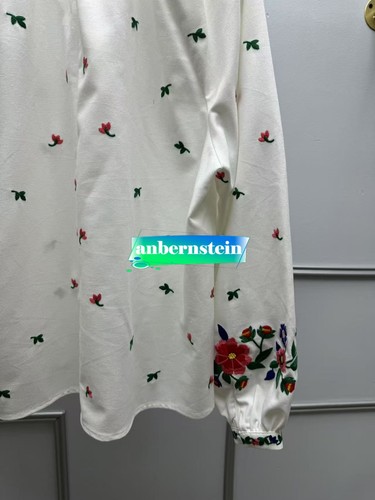 Camisa Sezane Floral Bordado Suelto Top Cordón Borla Cuello Redondo Manga Burbuja - Imagen 7 de 12