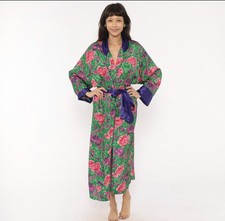 VTG Victoria's Secret Gold Label Robe M/L Floral Belted Green Pink Purple