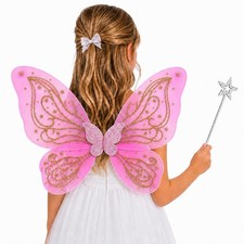 Butterfly Fairy Wings 24"x15.4" for Kids, Fairy Costume with Gold Star Patterns